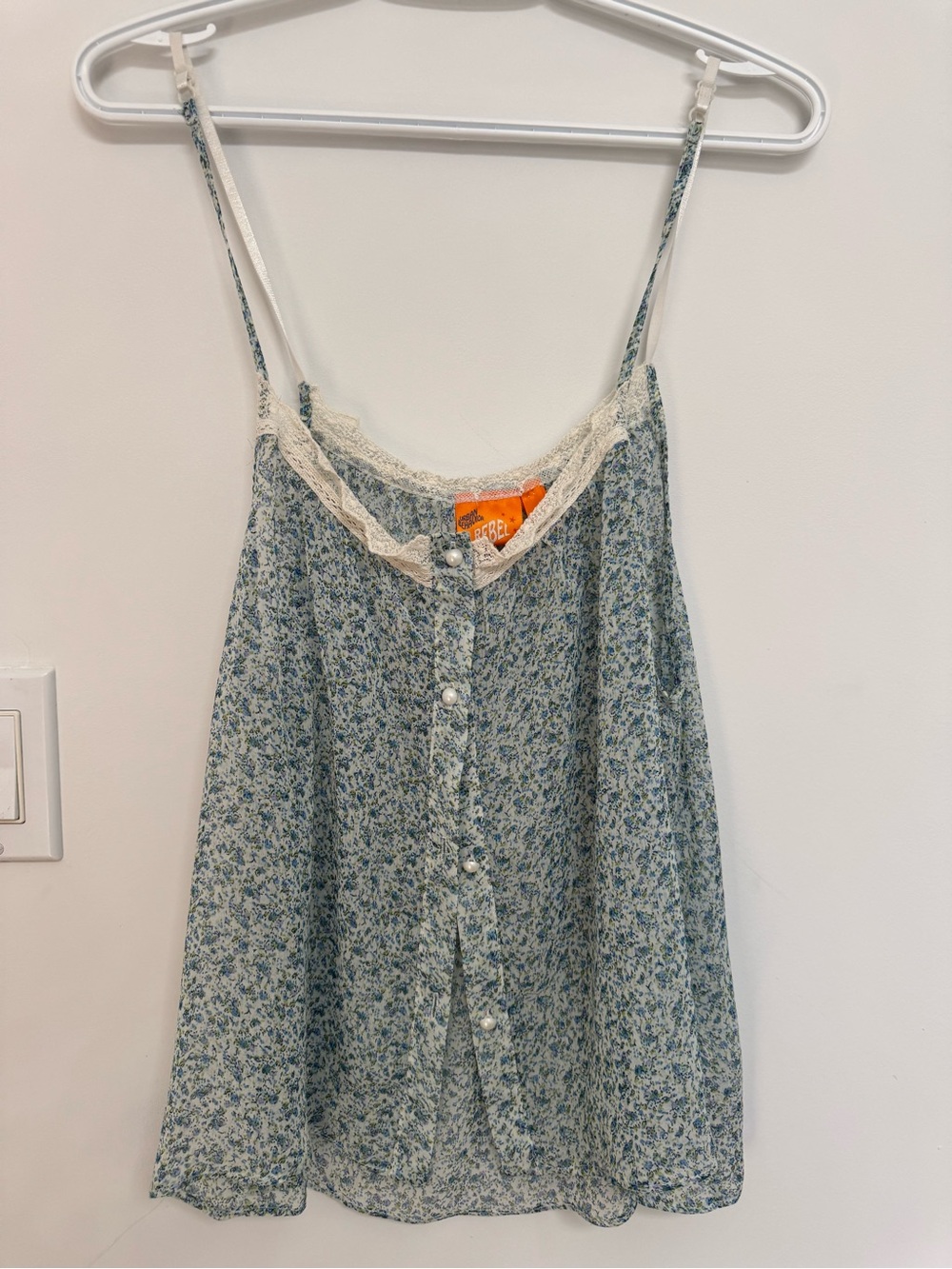 Urban Behavior Floral Lace-Trim Blue Tank Top